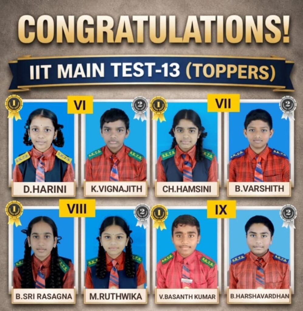 ఐఐటీ మెయిన్ టెస్ట్-13 టాపర్స్‌కు అభినందనలు.     ••• శ్రీకృష్ణవేణి టాలెంట్ స్కూల్ కరస్పాండెంట్ రాజిరెడ్డి.