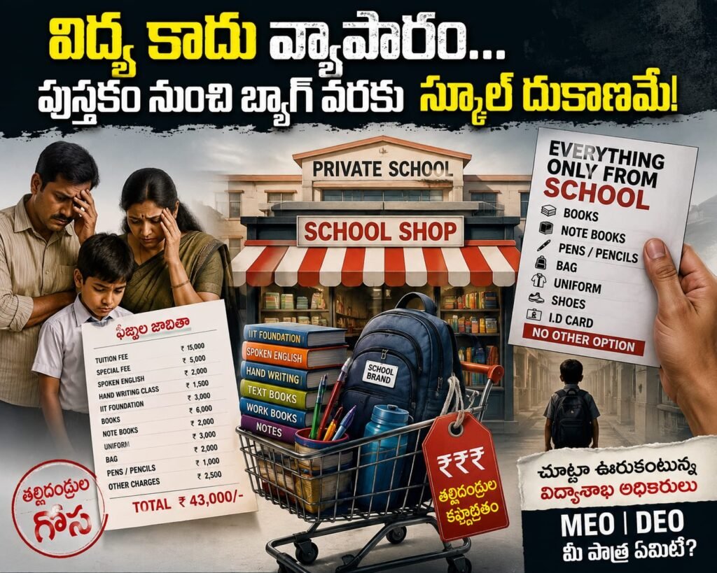 విద్య కాదు వ్యాపారం,,పుస్తకం నుంచి బ్యాగ్ వరకు ప్రైవేట్ స్కూల్స్ దుకాణాలే,,ప్రైవేట్ స్కూల్స్ దోపిడీపై ప్రత్యేక కథనం..