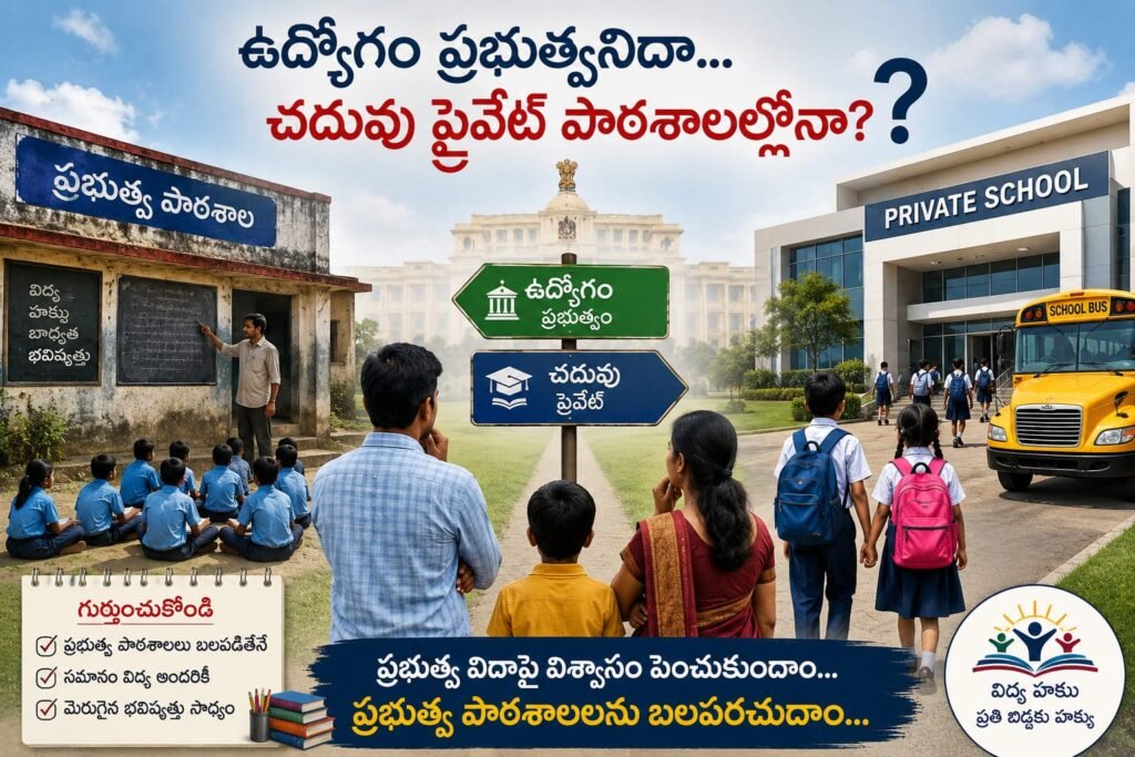 ఉద్యోగం ప్రభుత్వనిదా చదువు ప్రైవేట్ పాఠశాలల్లోనా