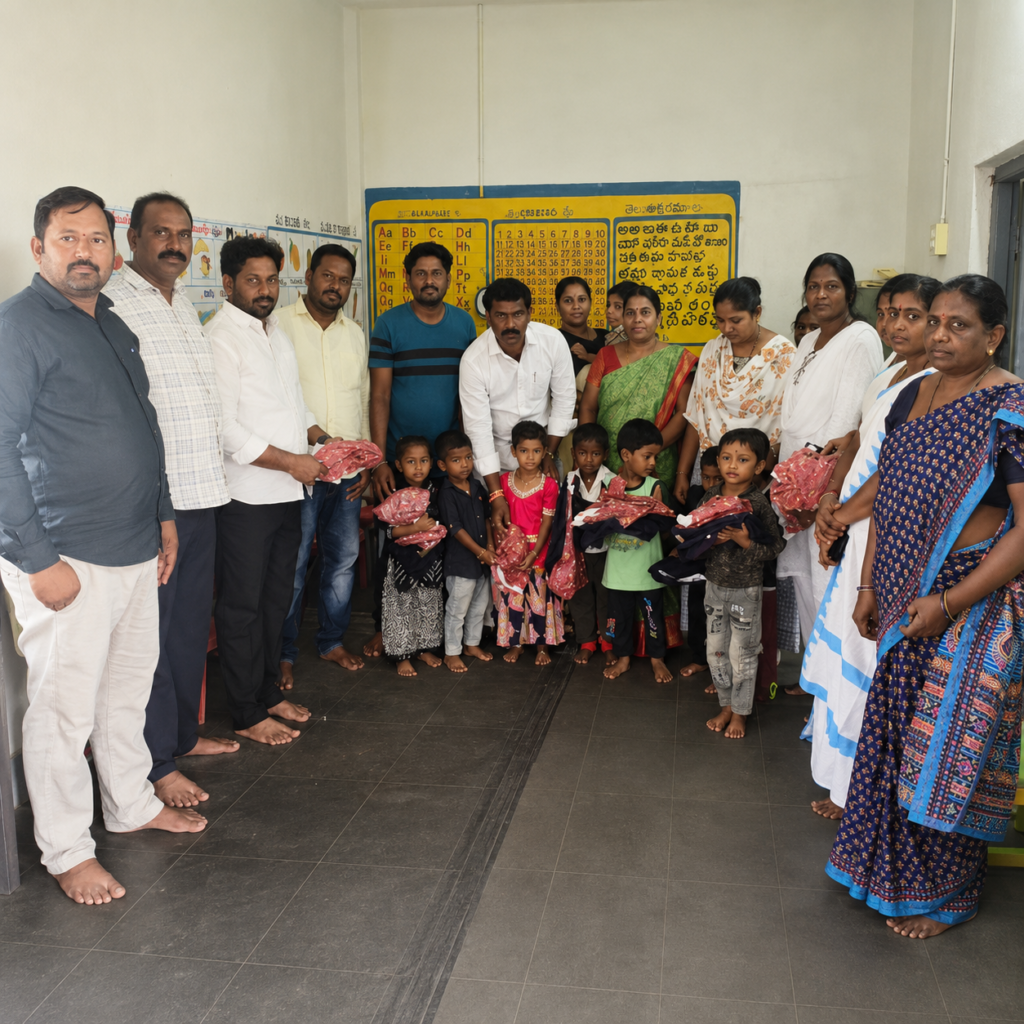 సర్పంచ్ చేతుల మీదగా పిల్లలకు దుస్తుల పంపిణీ