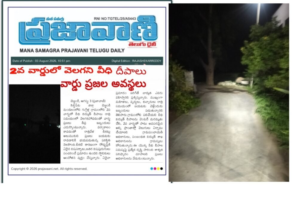 ప్రజావాణి దిననపత్రిక కథనానికి స్పందన.. గుగ్గిళ్లలో వెలిగిన వీధి విద్యుత్ దీపాలు