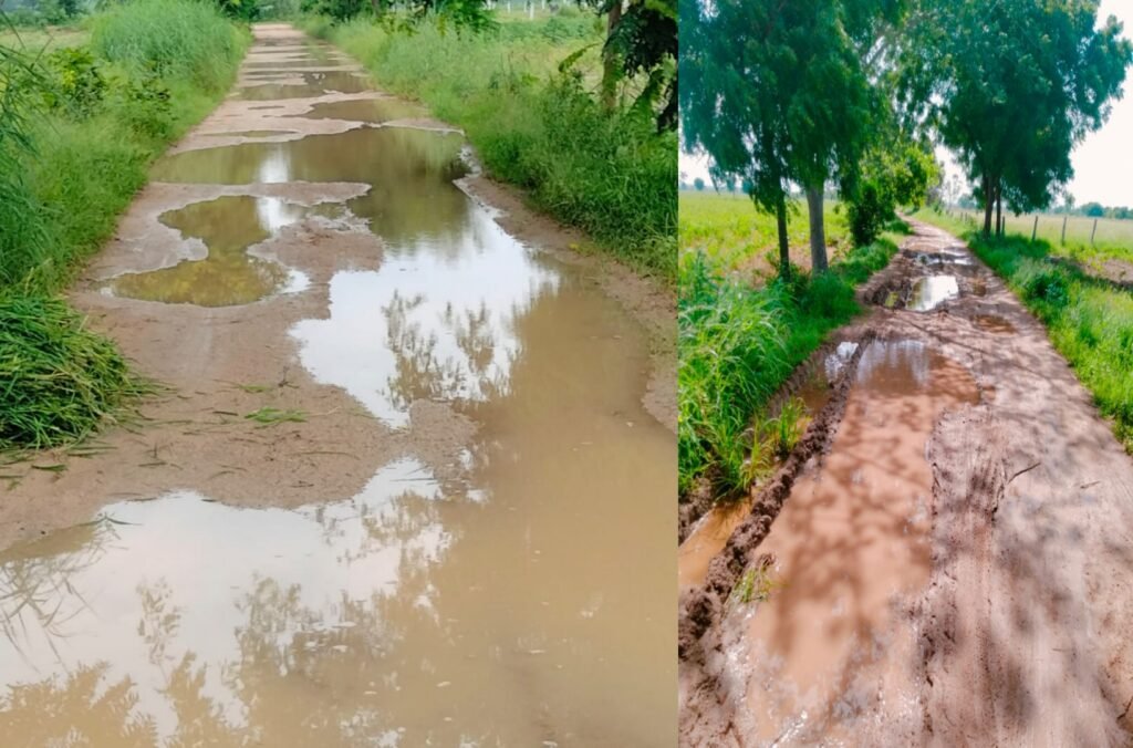 గుంతలమయమైన మట్టి రోడ్డుతో రైతుల అవస్థలు – తాత్కాలిక మరమ్మతులు చేపట్టాలని రైతుల వేడుకోలు