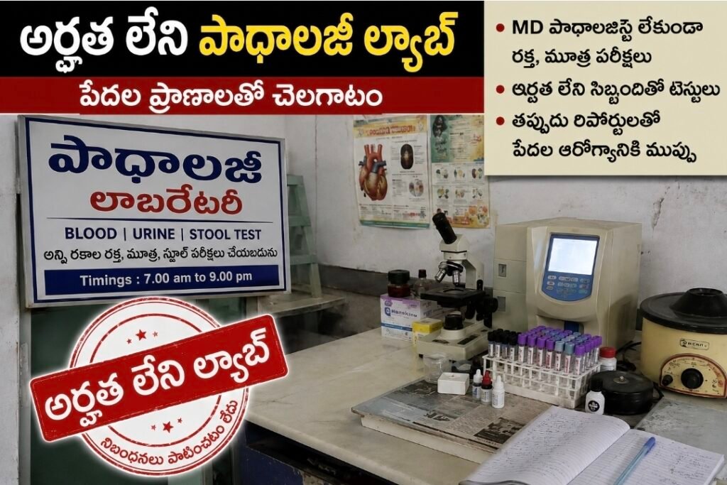 అర్హత లేని ల్యాబ్‌లతో పేదల ప్రాణాలతో చెలగాటం! ఎండీ పాథాలజిస్ట్ పర్యవేక్షణ లేకుండానే పరీక్షలు?
