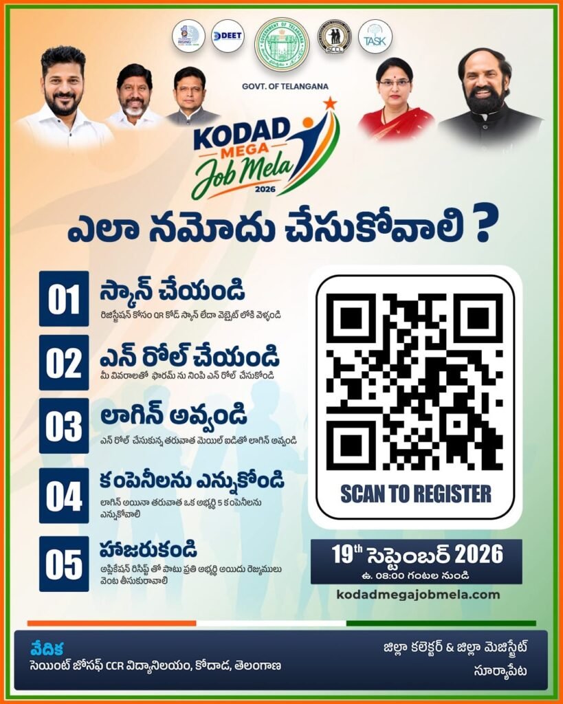 సెప్టెంబర్ 19న కోదాడ మెగా జాబ్ మేళా