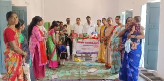 అంగన్వాడీ కేంద్రంలో ఘనంగా పోషణ మాసం, అన్నప్రాసన, అక్షరాభ్యాస వేడుకలు