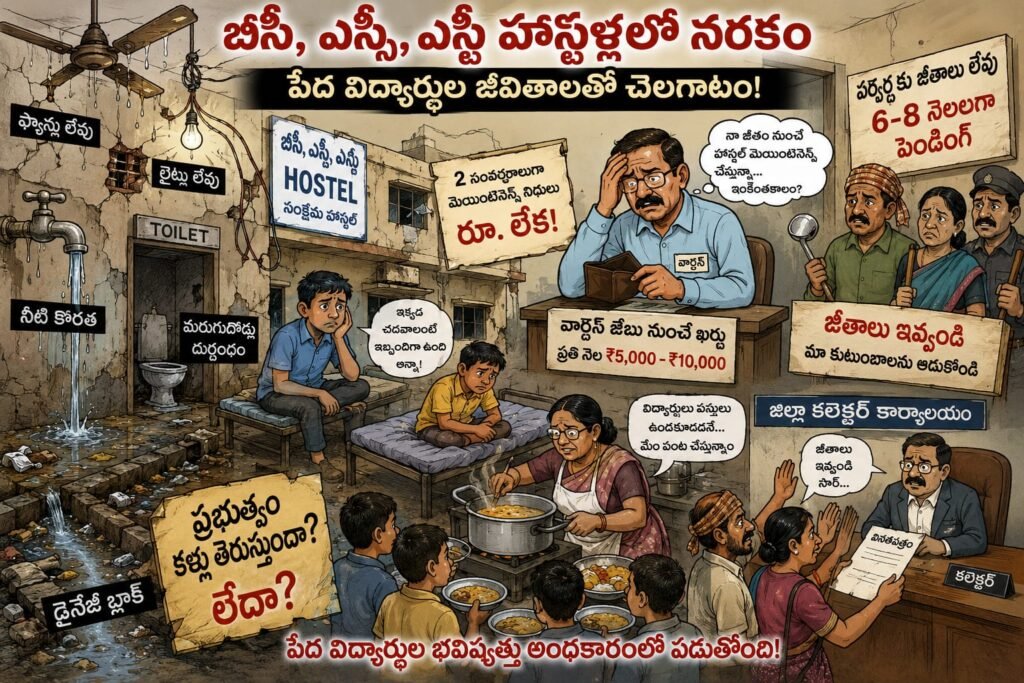 రాష్ట్రవ్యాప్తంగా బీసీ, ఎస్సీ, ఎస్టి  హాస్టళ్లలో నరకం – పేద విద్యార్థుల జీవితాలతో చెలగాటం
