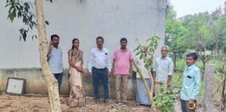 ఇంకుడు గుంత నిర్మాణానికి ముగ్గు పోసిన సర్పంచ్ సత్యనారాయణ గౌడ్