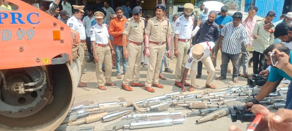 “బుల్లెట్ సౌండ్ కు బ్రేక్… అక్రమ సైలెన్సర్ లు ధ్వంసం”
